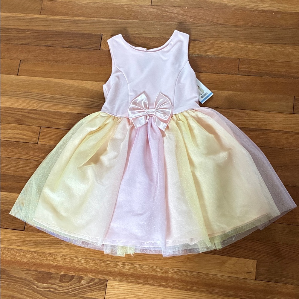 Pastel Pink and Yellow Tulle Dress with Bow new with tags size S (6X)